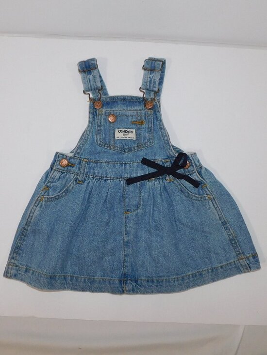 OshKosh B'gosh Other - Oshkosh B'Gosh Baby Girl 9M Blue Denim Jean overall dress 9 Months Bow